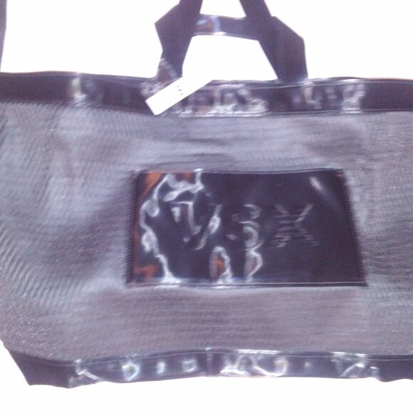 Victoria Secret Tote Bag Black Mesh Gym Bag Zip Closure Shoulder Bag 17x12 New - Picture 4 of 10